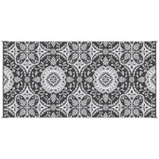 Outsunny Reversible Outdoor Rug, 9' x 18' Waterproof Plastic Straw Floor Mat, Portable RV Camping Carpet with Carry Bag, Large Floor Mat for Backyard, Deck, Picnic, Beach, Gray & White Floral