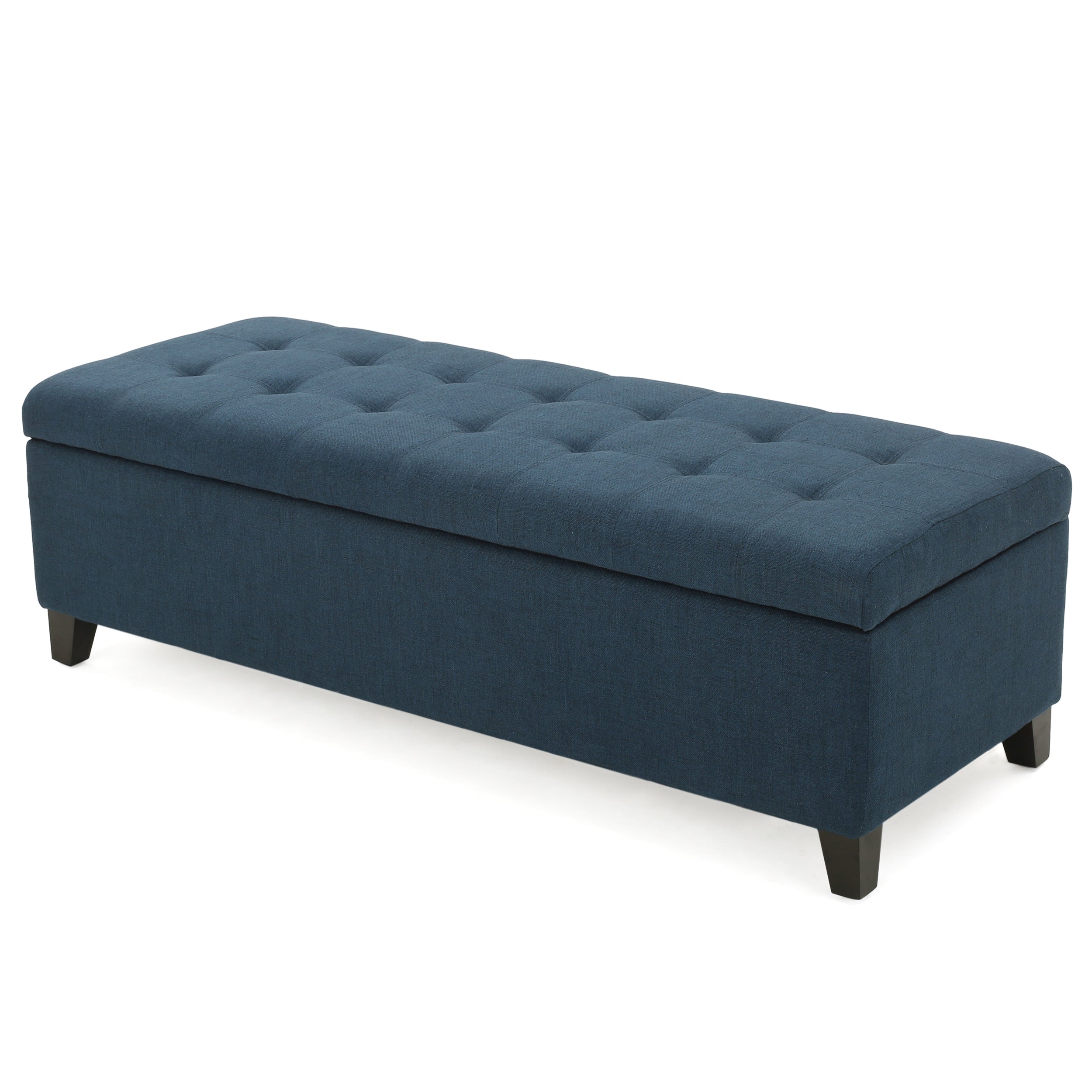 Nebulous Fabric Upholstered Ottoman with Storage and Diamond Tufted Seat, Navy Blue