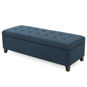 Nebulous Fabric Upholstered Ottoman with Storage and Diamond Tufted Seat, Navy Blue