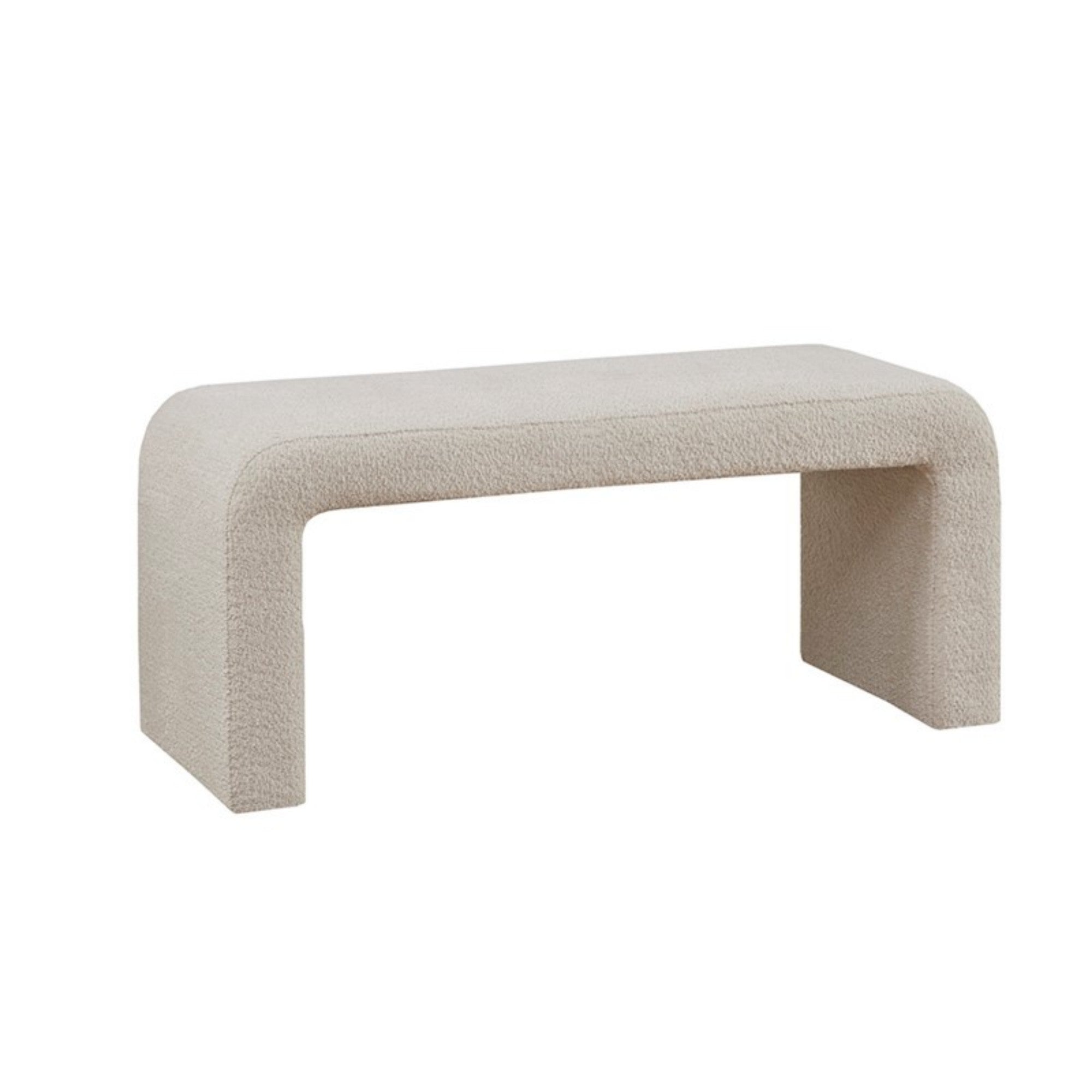 Modern Boucle Waterfall Bench Beige 42'W Solid Wood Frame