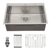 Brushed Nickel 33 x 22 Inch Drop-In Kitchen Sink 16 Gauge Stainless Steel Single Bowl Topmount Basin