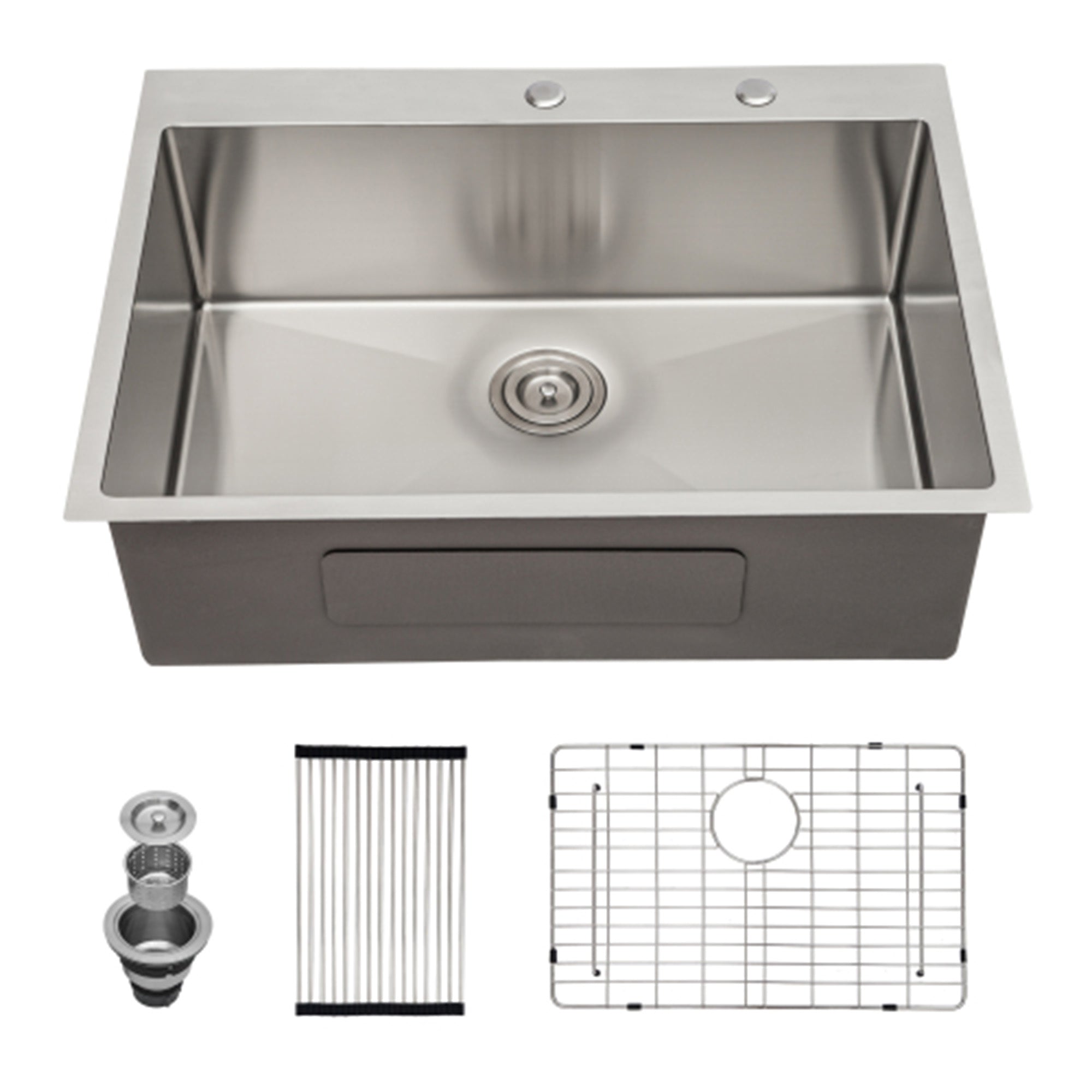 Brushed Nickel 33 x 22 Inch Drop-In Kitchen Sink 16 Gauge Stainless Steel Single Bowl Topmount Basin
