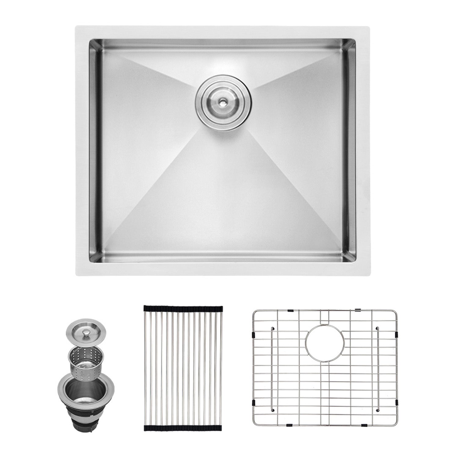 23 Inch Undermount Stainless Steel Kitchen Sink with Brushed Nickel Finish, 16 Gauge, 10 Inch Deep Single Bowl Basin