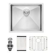 23 Inch Undermount Stainless Steel Kitchen Sink with Brushed Nickel Finish, 16 Gauge, 10 Inch Deep Single Bowl Basin