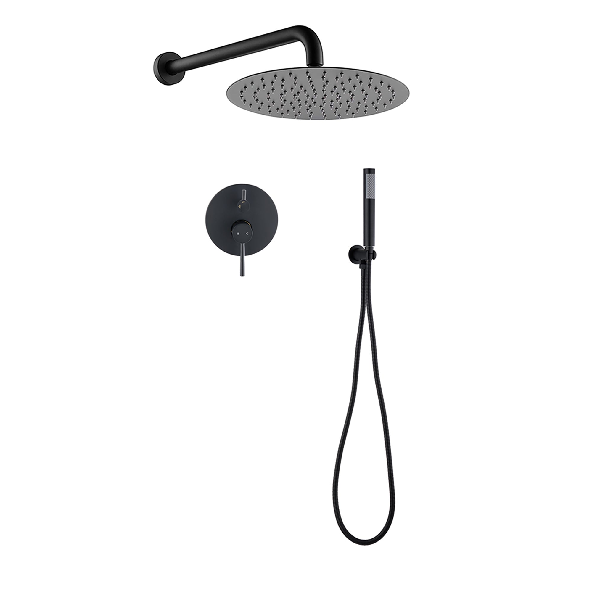 Matte Black Round Rain Shower Head and Handheld Shower Set with Brass Construction and 10-Inch Diameter