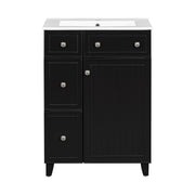 Transitional Bathroom Vanity Cabinet with Ceramic Sink, 24-Inch, Black, Solid Wood & MDF