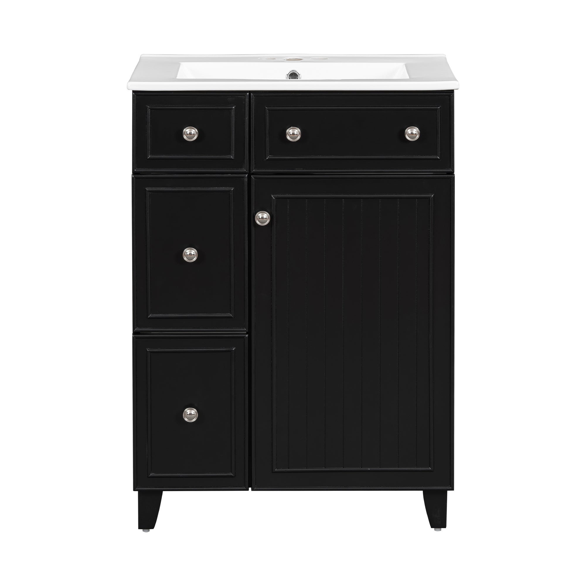 Transitional Bathroom Vanity Cabinet with Ceramic Sink, 24-Inch, Black, Solid Wood & MDF