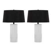 Petra 26' Contemporary Polyresin Table Lamp in Cream Polyresin and Black Metal with Black Linen Shade by LumiSource - Set of 2