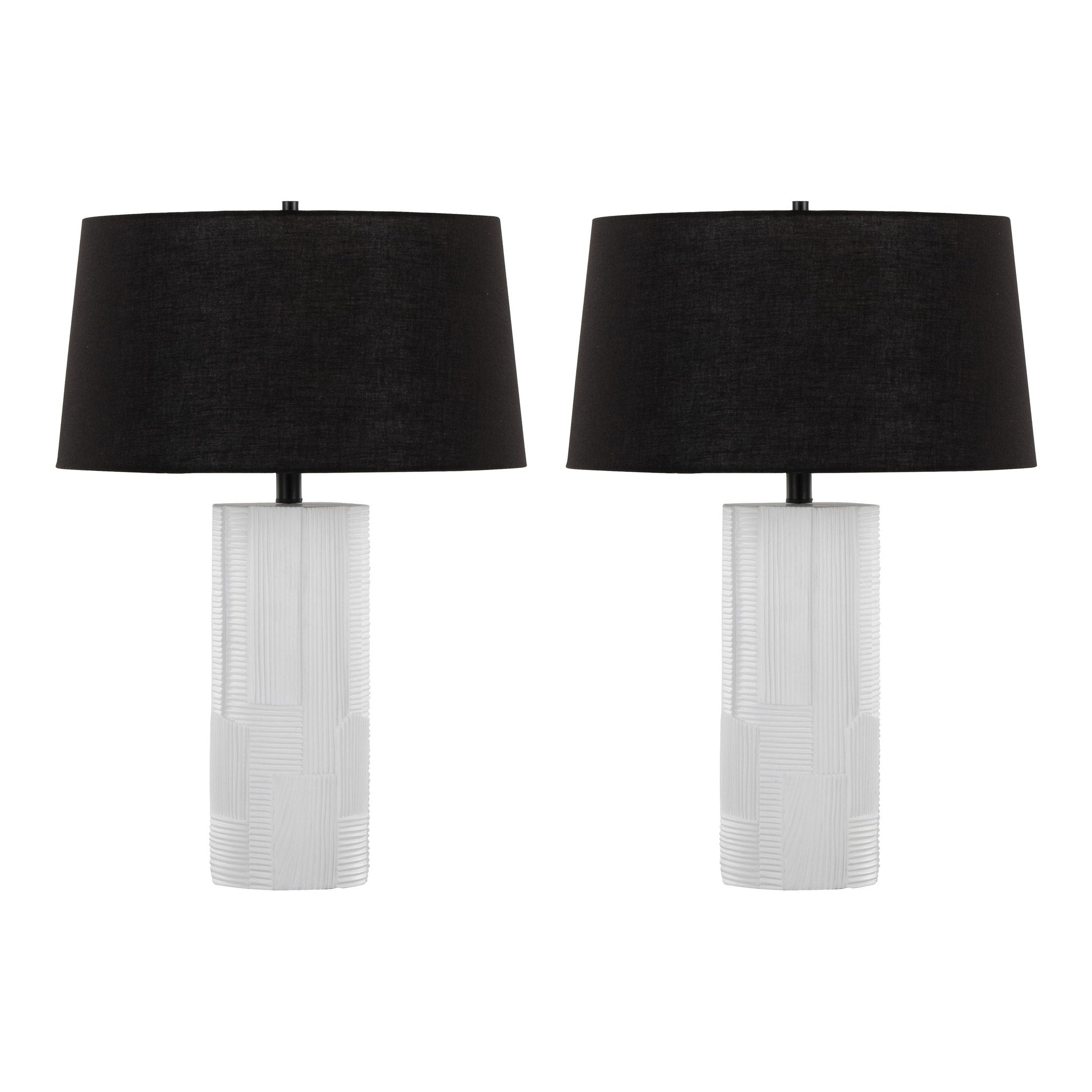 Petra 26' Contemporary Polyresin Table Lamp in Cream Polyresin and Black Metal with Black Linen Shade by LumiSource - Set of 2
