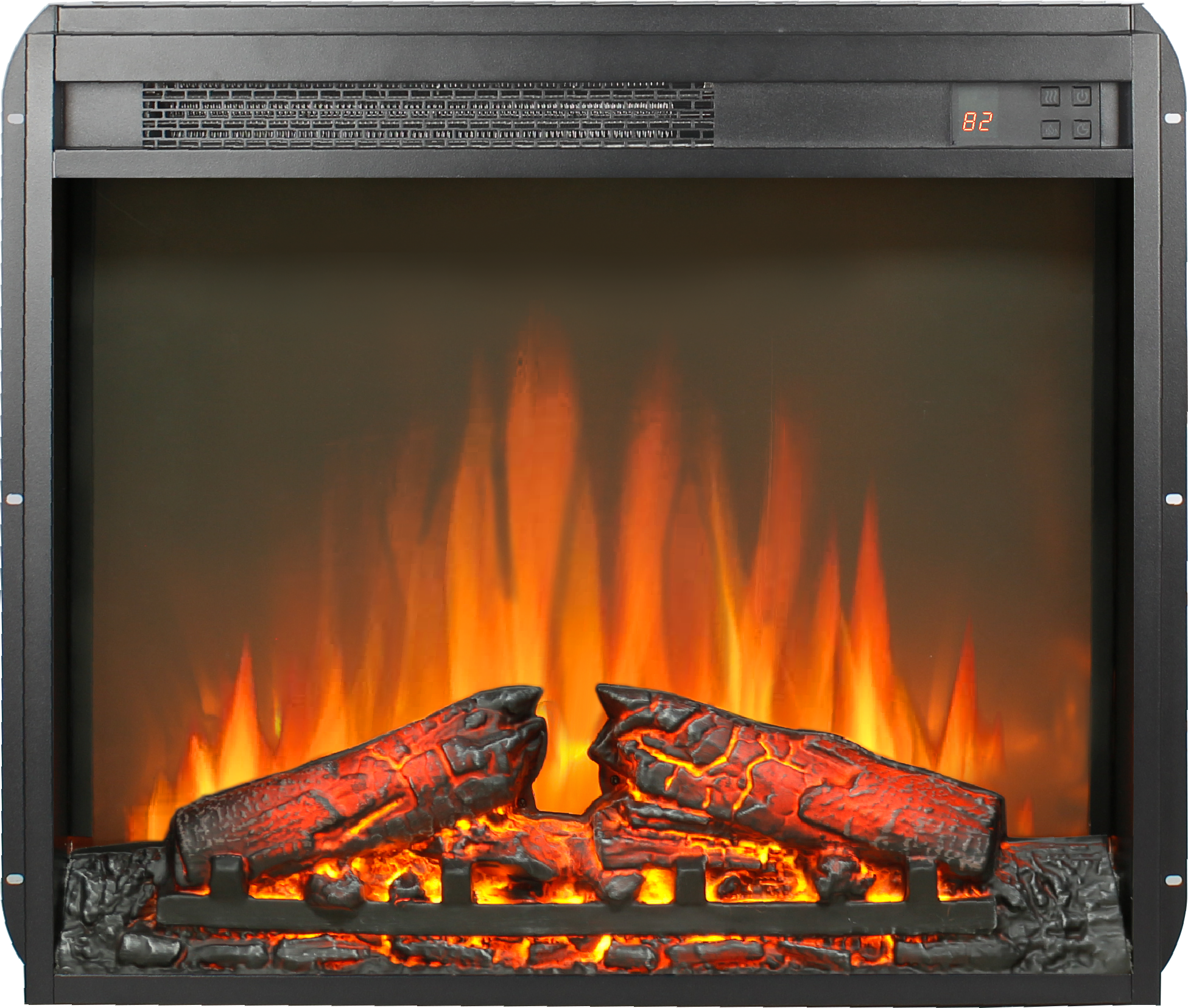 23 inch electric fireplace insert, ultra thin heater with log set & realistic flame, remote control with timer, overheating protection