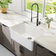 24 Inch White Fireclay Farmhouse Sink-24x 16 White Farm Sink for Small Kitchen and Laundry, Apron Front Porcelain Ceramic Sink Single Basin with Bottom Grid and Strainer