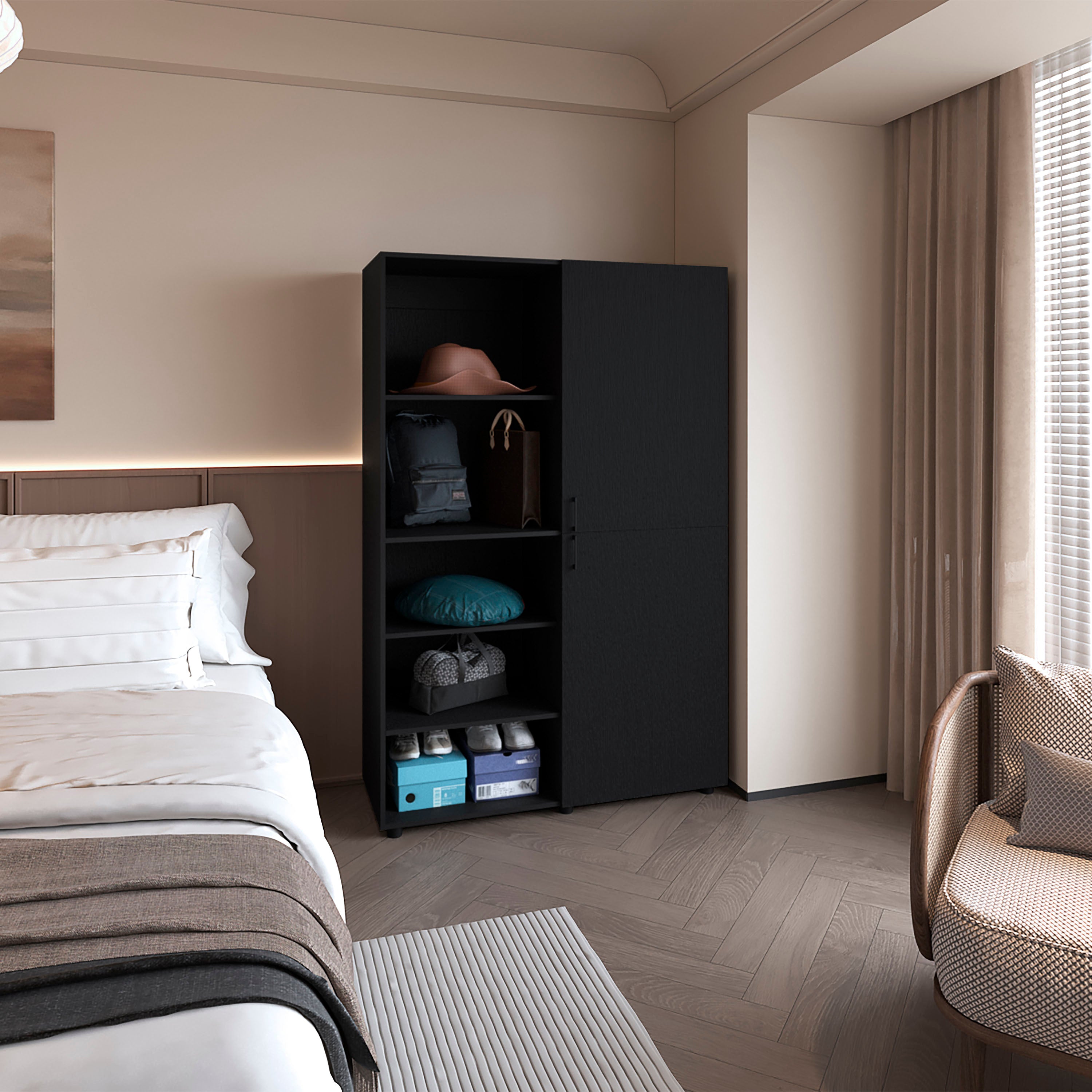 FM FURNITURE Ollie 2-Door Wardrobe with Open Storage,Wengue