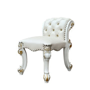 Vendome Beige Synthetic Leather & Antique Pearl Finish Vanity Stool