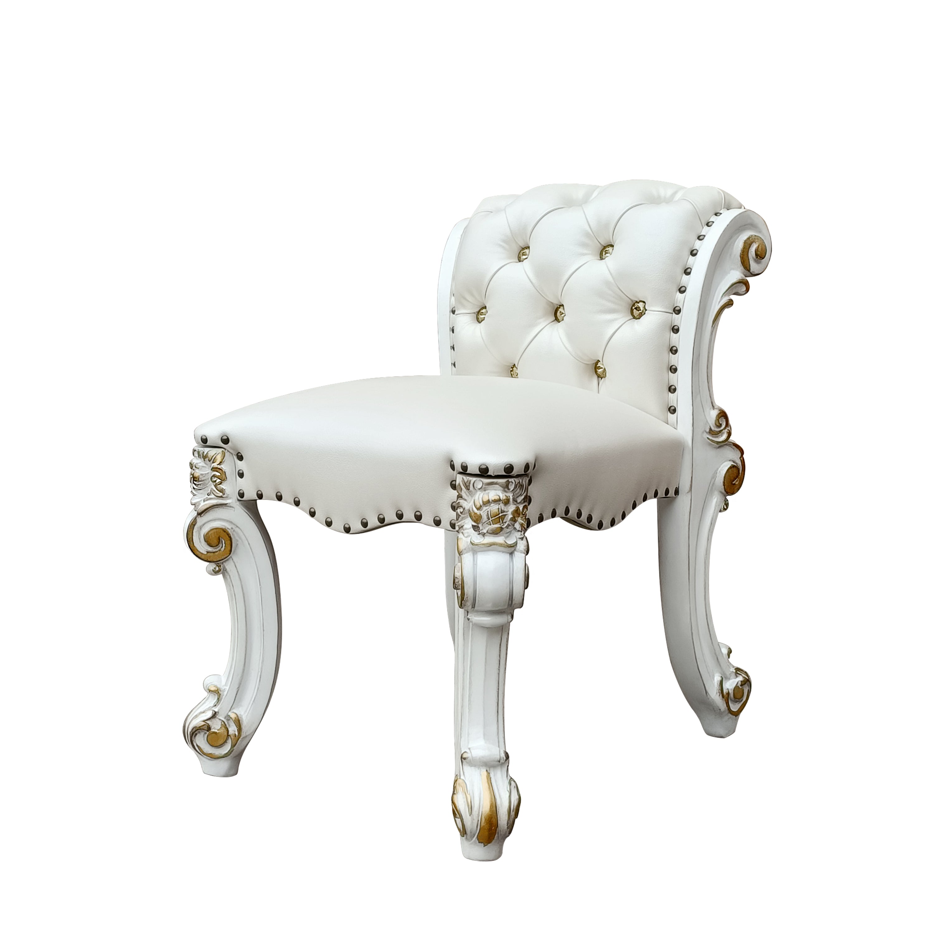 Vendome Beige Synthetic Leather & Antique Pearl Finish Vanity Stool