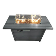 Contemporary Steel Propane Outdoor Fire Pit Table with Lid - Grey, 25'' H x 42'' W