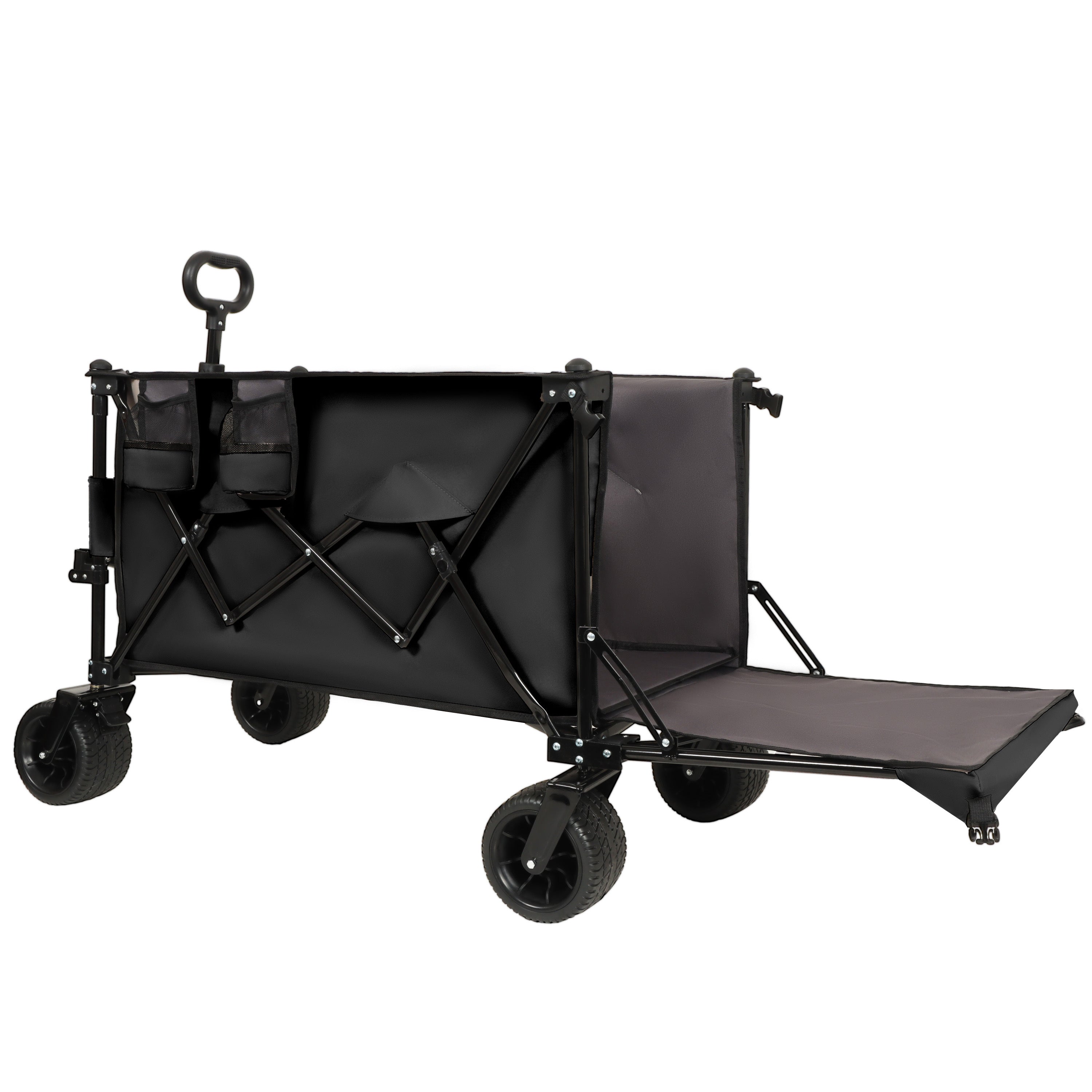 Foldable Wagon with Extended Tailgate, Extra Long Extender Wagon Cart,Beach Wagon Cart Heavy Duty 480LBS with Large All-Terrain Beach Wheels, Black- Gray
