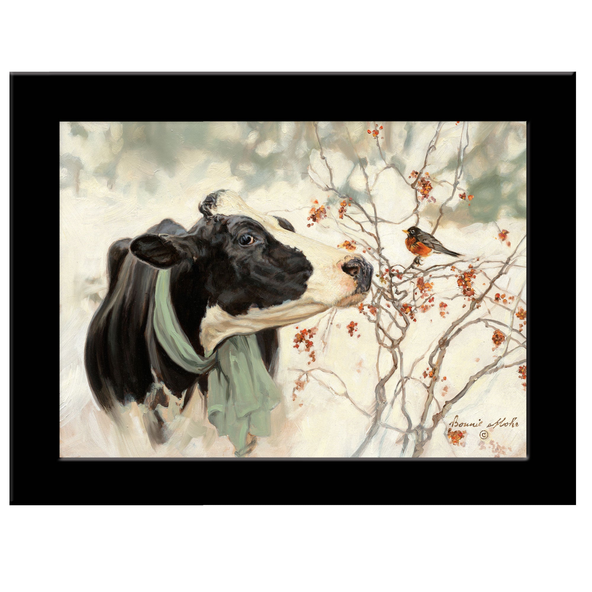'The Winter Robin' by Bonnie Mohr, Ready to Hang Framed Print, Black Frame