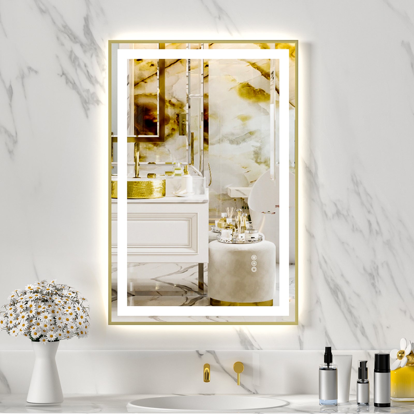 24x36' Gold Tempered MirrorDual LED Light StripsFront and Back Lighting