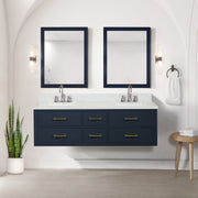 Blue Double Bath Vanity 60 in. W x 22 in. D, Cultured Marble Top, and Faucet Set