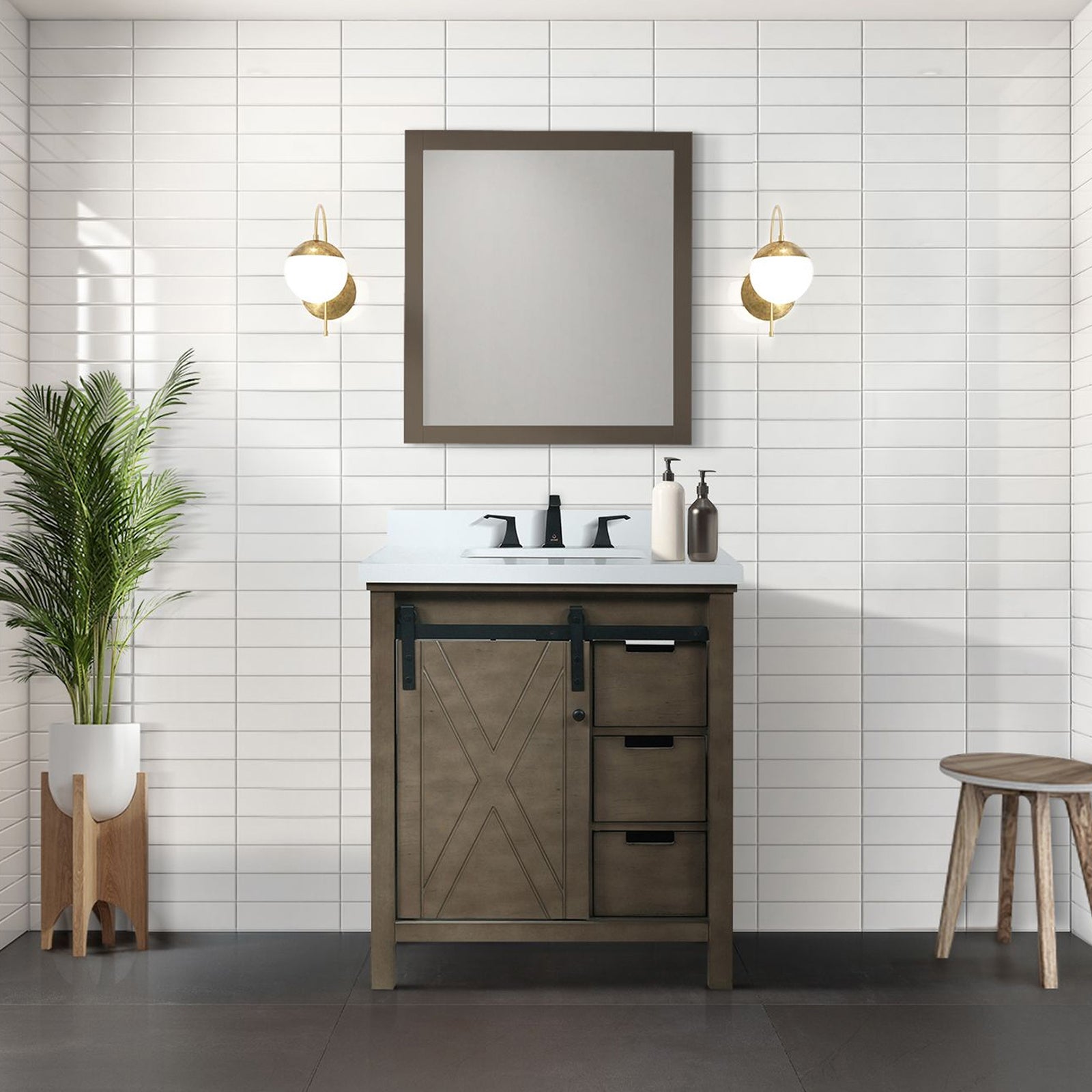 Rustic Brown Bath Vanity 30 in. W x 22 in. D, Cultured Marble Countertop and Faucet Set