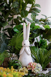 9.5x9.5x27.5' Textured White Magnesium Bunny Rabbit with Subtle Gold Details