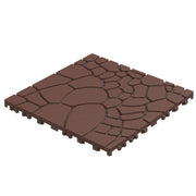 Stone Texture Patio Deck Tiles, DIY Interlocking Floor Tiles, Easy Installation for Porch and Poolside, Brown, Polypropylene, 12'