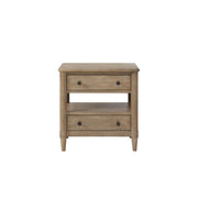 Elegant Open Nightstand with 2 Drawers in Sand Finish Solid Wood and MDF