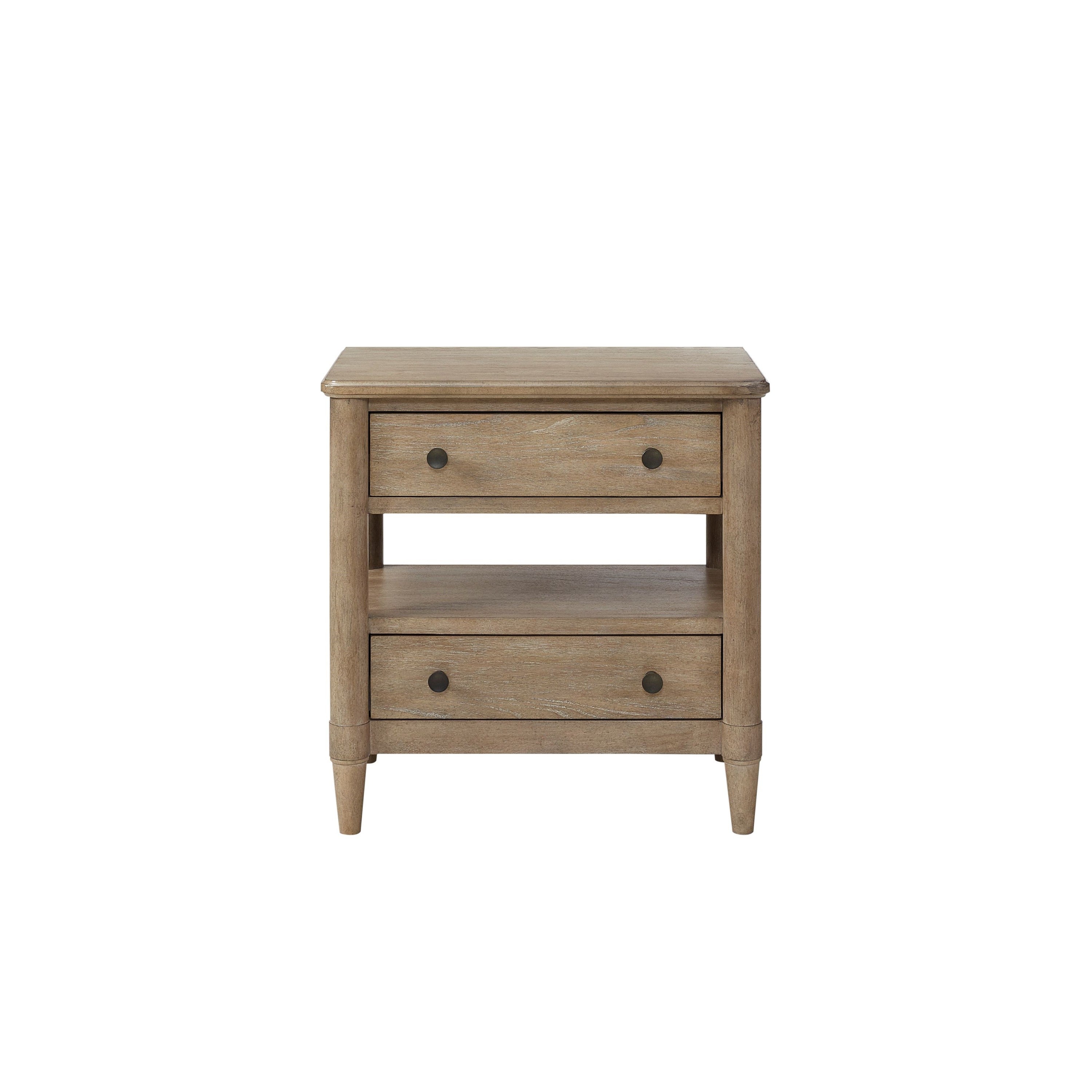 Elegant Open Nightstand with 2 Drawers in Sand Finish Solid Wood and MDF