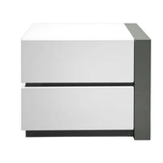 Modern Lacquer Nightstand Table with 2 Drawer for Bedroom Living Room, Wooden Bedside Table, White/Silver