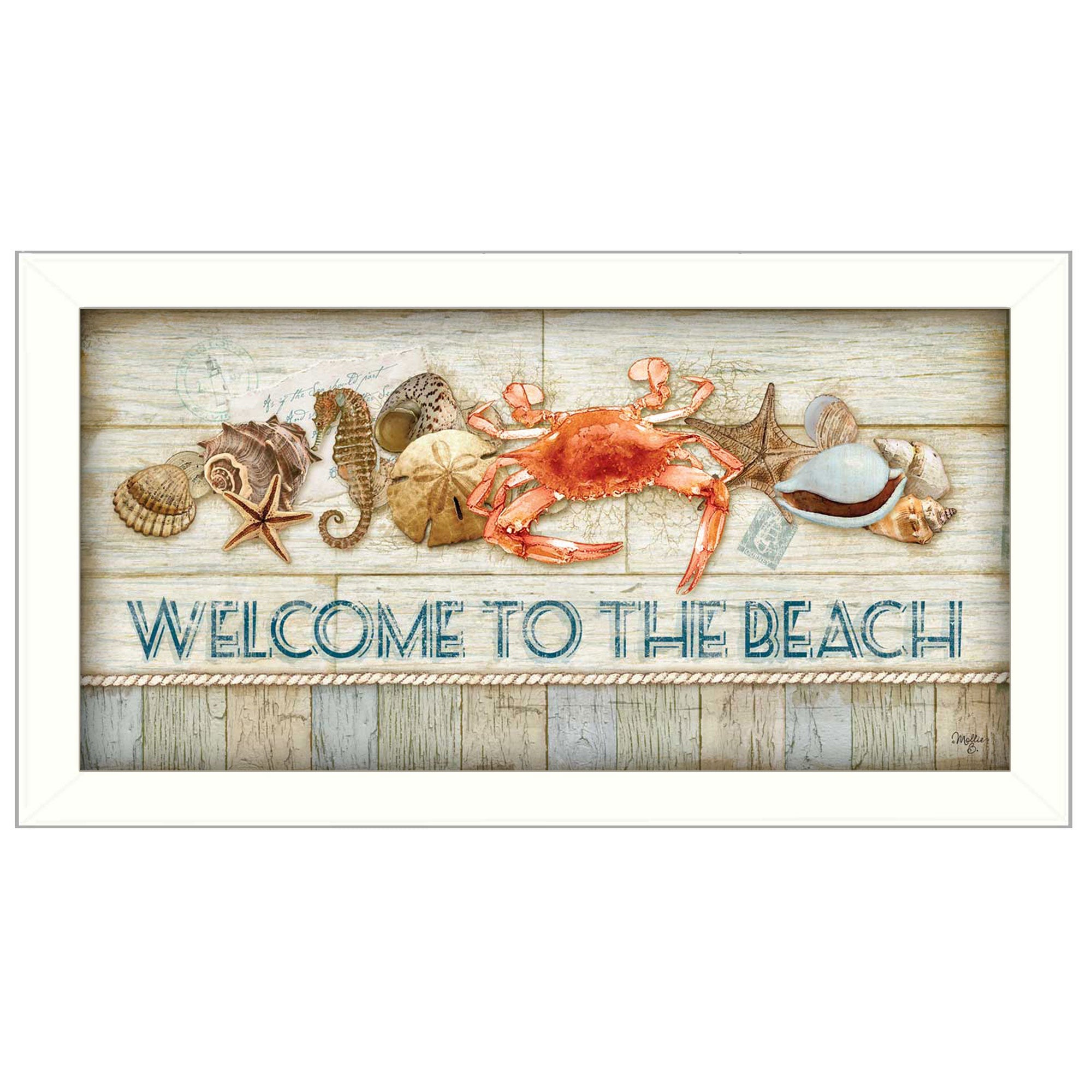 'Welcome to the Beach' By Mollie B., Printed Wall Art, Ready To Hang Framed Poster, White Frame