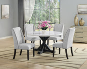 5pc Dining Set Contemporary Style White Genuine Marble Round Table Top Dove Gray Upholstery Wing Back Chairs Black Finish Wooden Solid Wood Dining Room Furniture