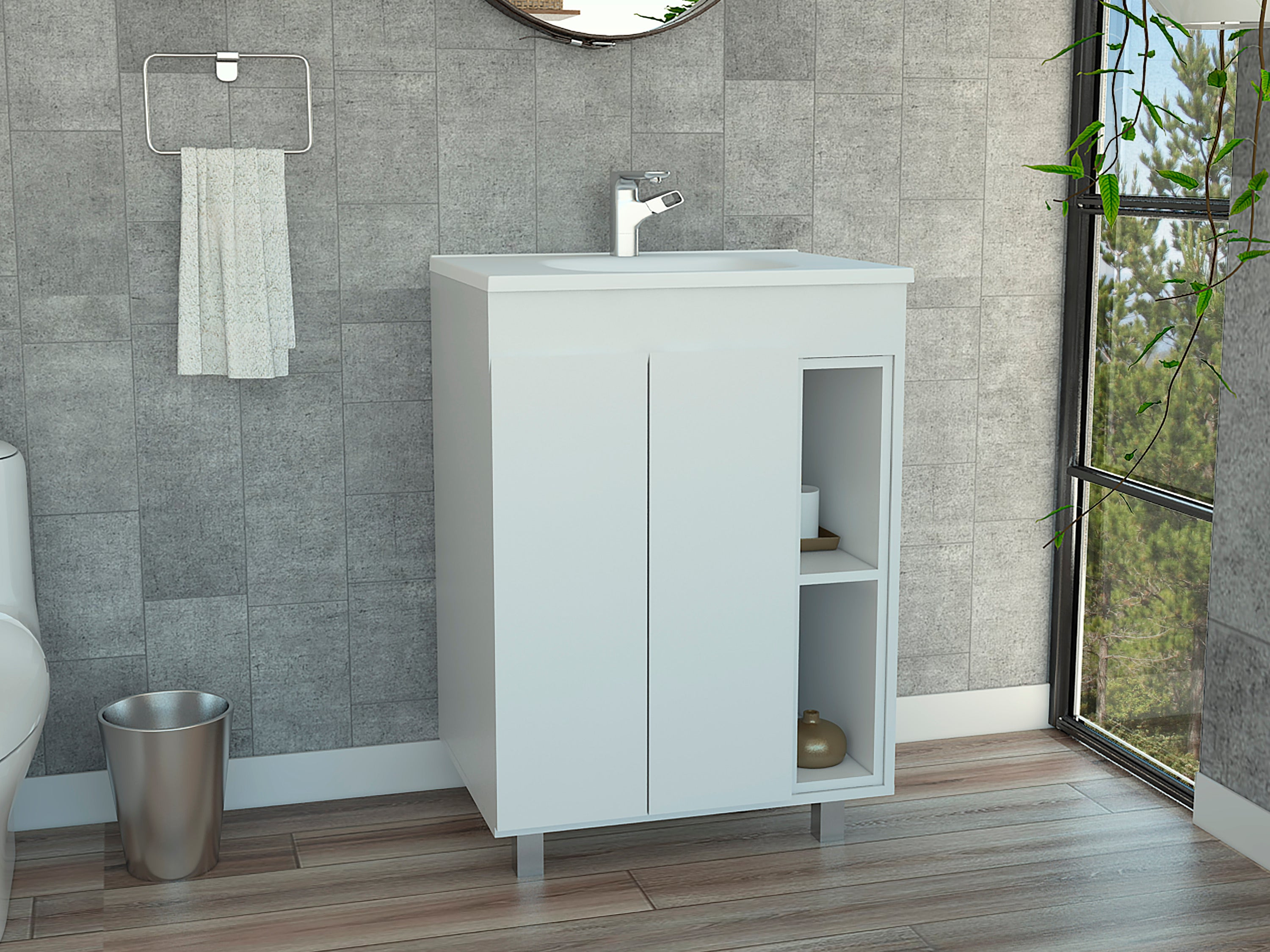 White 2-Shelf Rectangle Freestanding Vanity Cabinet