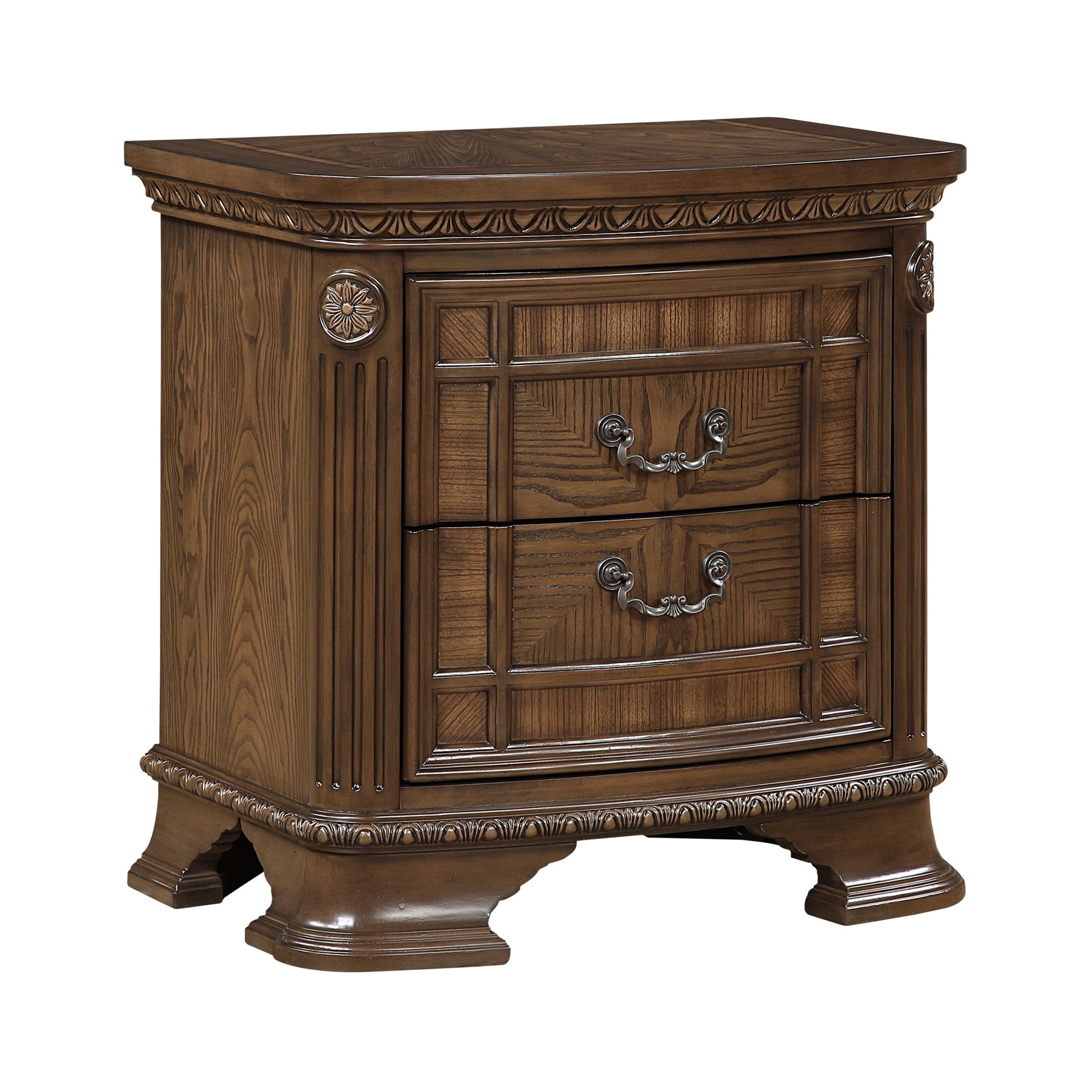 1pc Dark Brown Finish Elegant Design Traditional Nightstand with 2x Drawers Storage Wooden Bedroom Furniture Formal Bedside Cabinet
