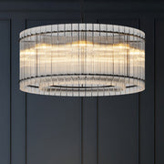 37' Modern Black Round Chandelier,2-Tier 8-Light Water Ripple Crystal Glass Chandeliers,for Dining Room,Living Room,Bedroom,High Ceiling,Foyer Entryway,Luxury Chandelier