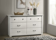 Elara 57'W White 6-Drawer Dresser with Black Handles