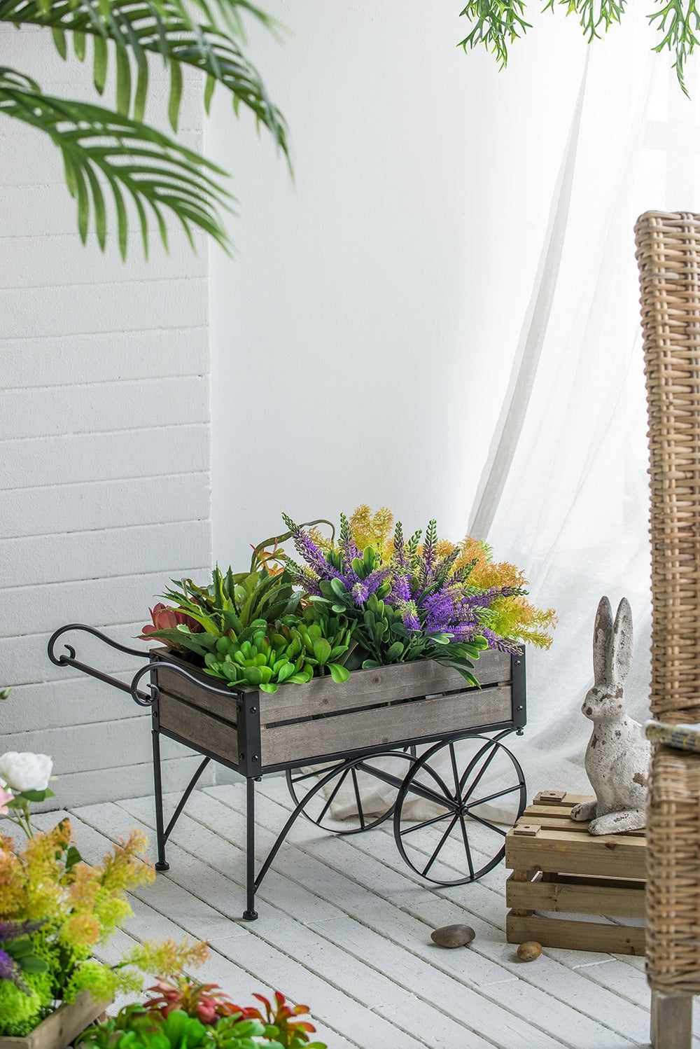 24.4x12.6x15.4' Rustic Black Trolley Cart Plant Stand, Planter