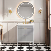 Fully Assembled 30''  Grey Freestanding Single Sink Bathroom Vanity with 2 Handle Sets and Engineered Marble Top