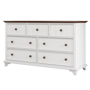 Wooden Captain Seven-Drawer Dresser for Bedroom, Living Room, Kids' Room, White+Walnut, Pinewood+MDF+Plywood