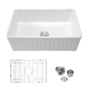 White Porcelain Ceramic Single Bowl Kitchen Sink 33 inch Reversible Design in White with Durable Ceramic Material and Deep Basin
