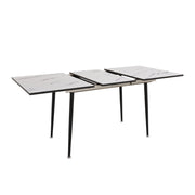 Modern Extendable Dining Table and Chair Set with MDF Top and Metal Base, White Table and Beige Linen Chairs for 2-6 People