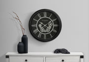 Clocks, 23' Round, Gear Mechanism, Wall Clock, Black, Transitional