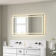 55 x 30 Inch LED Bathroom Mirror with Front and Backlight, Wall Mounted Vanity Mirror with Aluminum Frame, Anti-Fog, Memory, 3 Colors, Stepless Dimmable