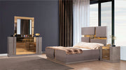 Lorenzo Queen 4 Pc Bedroom Set made with wood and gold accents in Gray(CA warehouse Inventory)