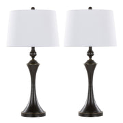 Flint 30' Contemporary Metal Table Lamp in Oil Rubbed Bronze with White Linen Shade and Built-in USB Port from Grandview Gallery by LumiSource - Set of 2