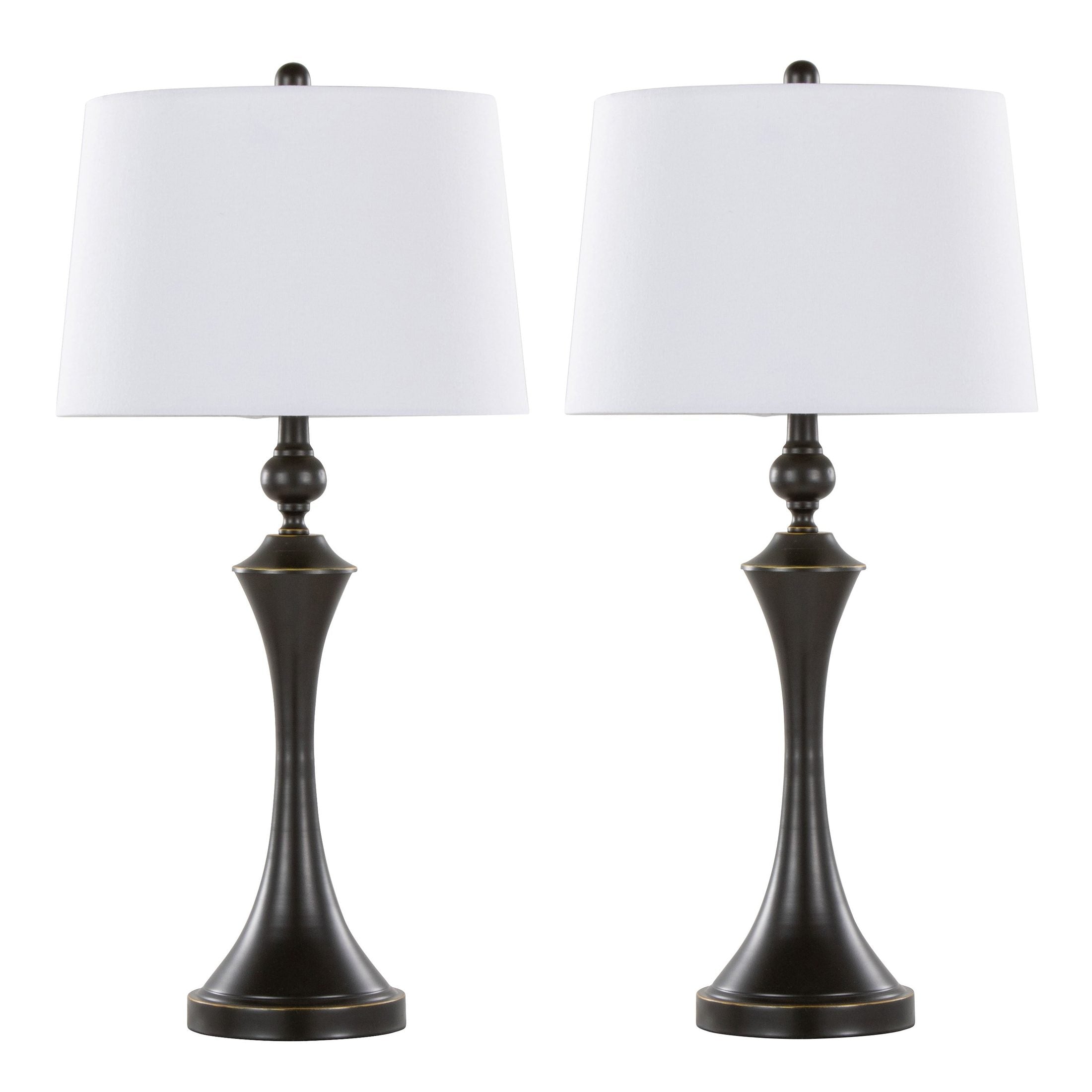 Flint 30' Contemporary Metal Table Lamp in Oil Rubbed Bronze with White Linen Shade and Built-in USB Port from Grandview Gallery by LumiSource - Set of 2