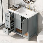 36' Bathroom Vanity with Sink Top, Bathroom Vanity Cabinet with Two Doors and Two Drawers, Solid Wood, Open shelf, MDF Boards, One Package, Grey