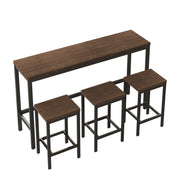 Modern Design Long Dining Table Set with 3 Stools, Dark Brown, MDF and Metal, Easy Assembly
