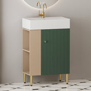 21.6' Open-shelving Bathroom Vanity with Ceramic Sink and Soft-Closing Door, Cloakroom Open Shelf Storage Cabinet on the Left Side, Assembly Required, Green 24VB06-21LVL***CONTACT SELLER FOR STOCK***
