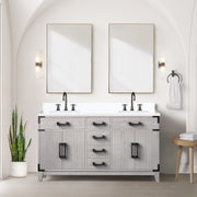 White Oak Double Bath Vanity 60 in. W x 22 in. D, with White Quartz Top