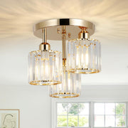 Modern Semi Flush Mount Ceiling Light,3-Light Crystal Close to Ceiling Light Fixtures,Golden Kitchen Light Fixtures with Clear Crystal Shade,Hallway Light Fixtures for Hallway Bedroom Bathroom